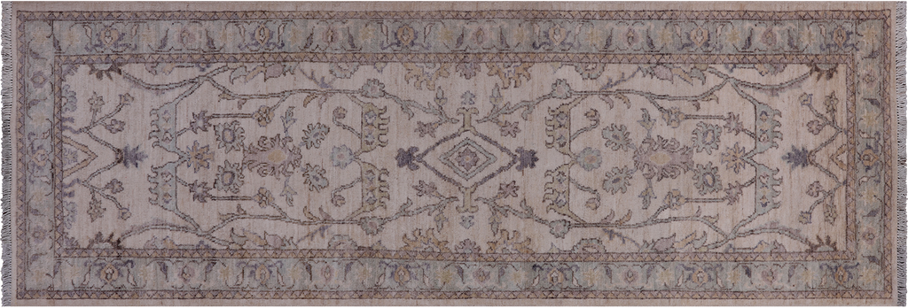 Ivory 2' 7" X 7' 6" Runner Turkish Oushak Washed Out Hand-Knotted Wool Rug - Q25033