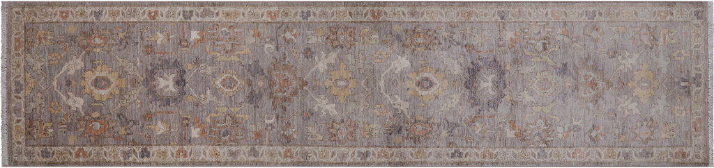Grey 2' 7" X 11' 7" Turkish Oushak Washed Out Handmade Wool Runner Rug - Q25034