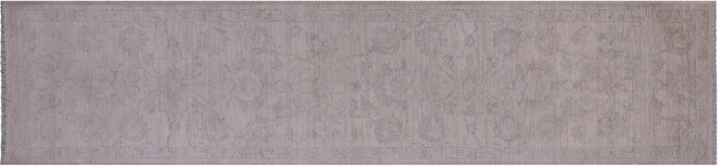 Ivory 2' 6" X 11' 2" Runner Turkish Oushak Washed Out Hand Knotted Wool Rug - Q25035