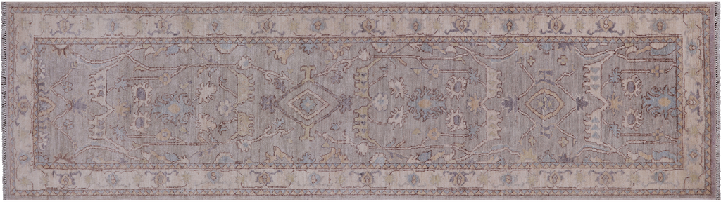 Grey 2' 7" X 9' 6" Runner Turkish Oushak Washed Out Handmade Wool Rug - Q25036