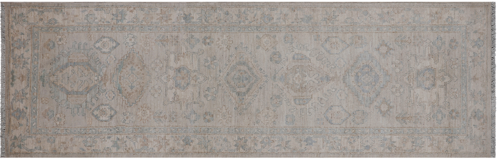 Silver 2' 8" X 8' 7" Runner Turkish Oushak Washed Out Handmade Wool Rug - Q25044