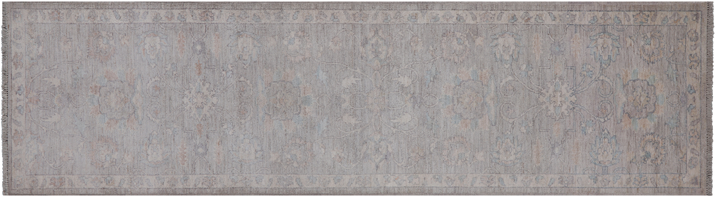 Silver 2' 7" X 9' 8" Turkish Oushak Washed Out Hand Knotted Wool Runner Rug - Q25047
