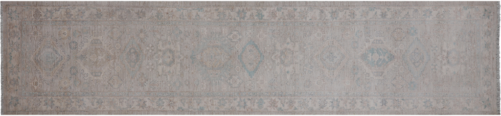 Silver 2' 7" X 11' 5" Runner Turkish Oushak Washed Out Hand Knotted Wool Rug - Q25048