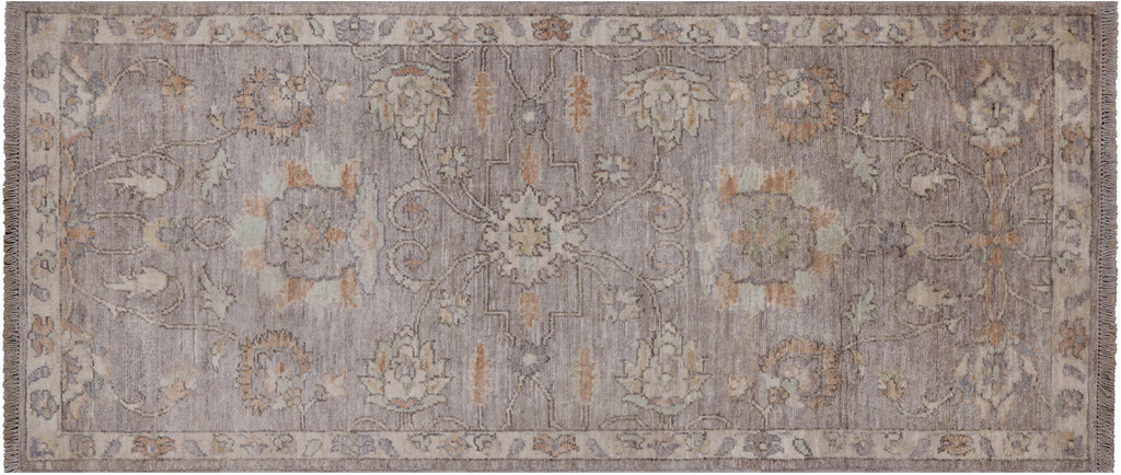 Silver 2' 5" X 5' 6" Runner Turkish Oushak Washed Out Hand Knotted Wool Rug - Q25049