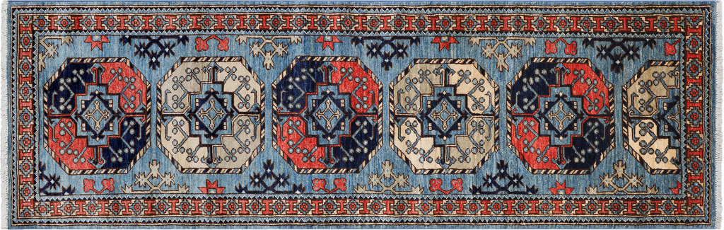 Blue 2' 6" X 7' 10" Runner Super Turkmen Ersari Handmade Wool Rug - Q25062
