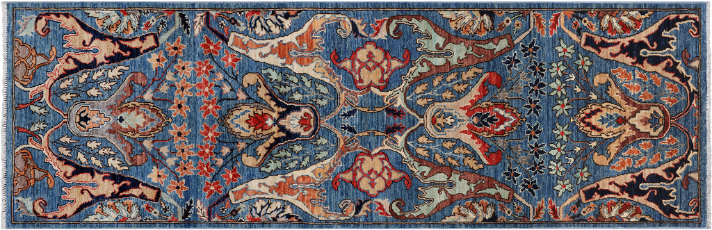 Blue 2' 6" X 7' 9" Runner Persian Heriz Serapi Hand Knotted Wool Rug - Q25063