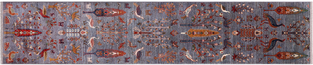 Grey 2' 6" X 12' 11" Persian Tree Of Life Handmade Wool Runner Rug - Q25064