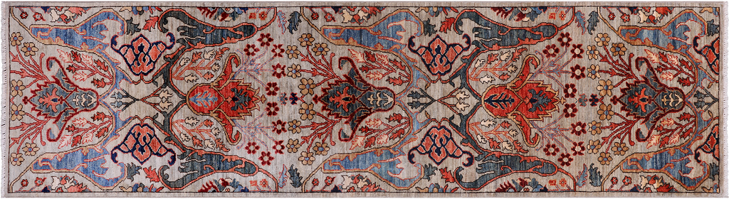 Silver 2' 9" X 10' 0" Runner Persian Heriz Serapi Handmade Wool Rug - Q25066