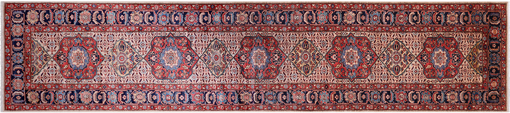 Ivory 3' 9" X 17' 10" Runner Persian Heriz Serapi Hand Knotted Wool Rug - Q25070