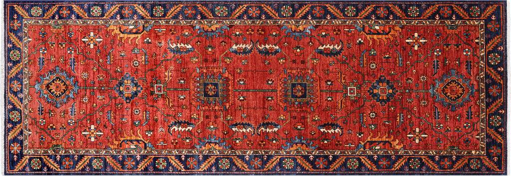 Rust 4' 0" X 11' 3" Persian Heriz Serapi Handmade Wool Runner Rug - Q25071