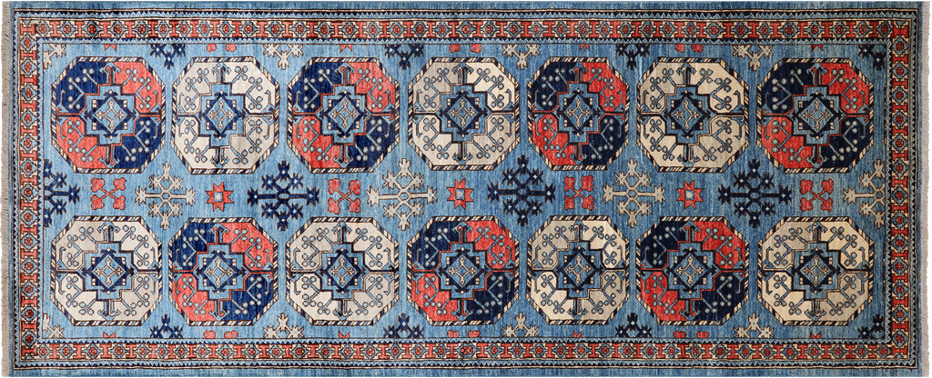 Blue 4' 0" X 9' 9" Runner Super Turkmen Ersari Handmade Wool Rug - Q25072