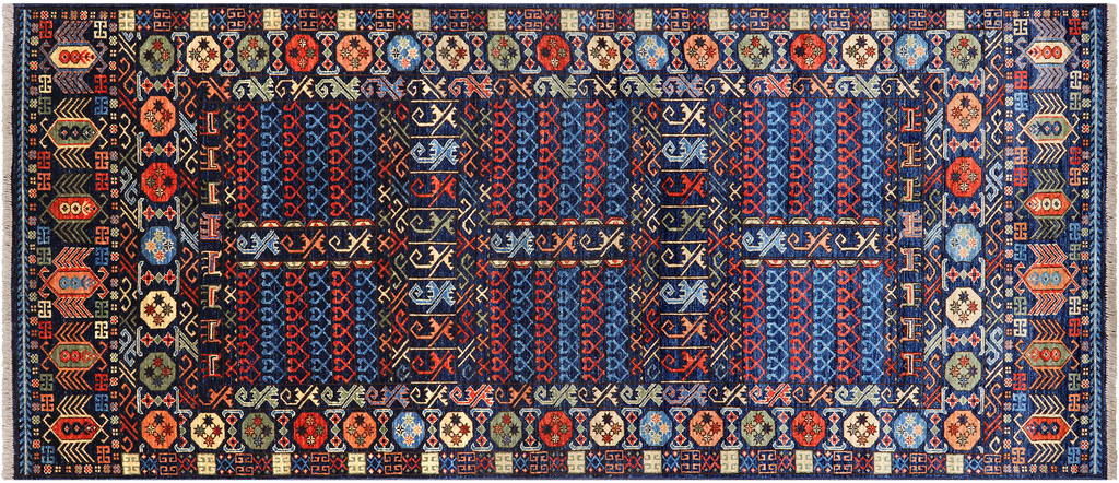 Blue 4' 1" X 9' 5" Super Turkmen Ersari Handmade Wool Runner Rug - Q25073