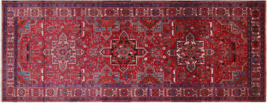 Red 4' 8" X 12' 10" Vintage Persian Heriz Serapi Handmade Wool Rug - Q25074