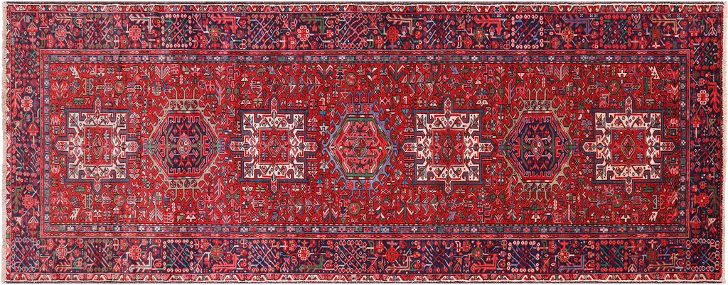 Red 4' 9" X 12' 5" Vintage Persian Heriz Serapi Handmade Wool Rug - Q25075