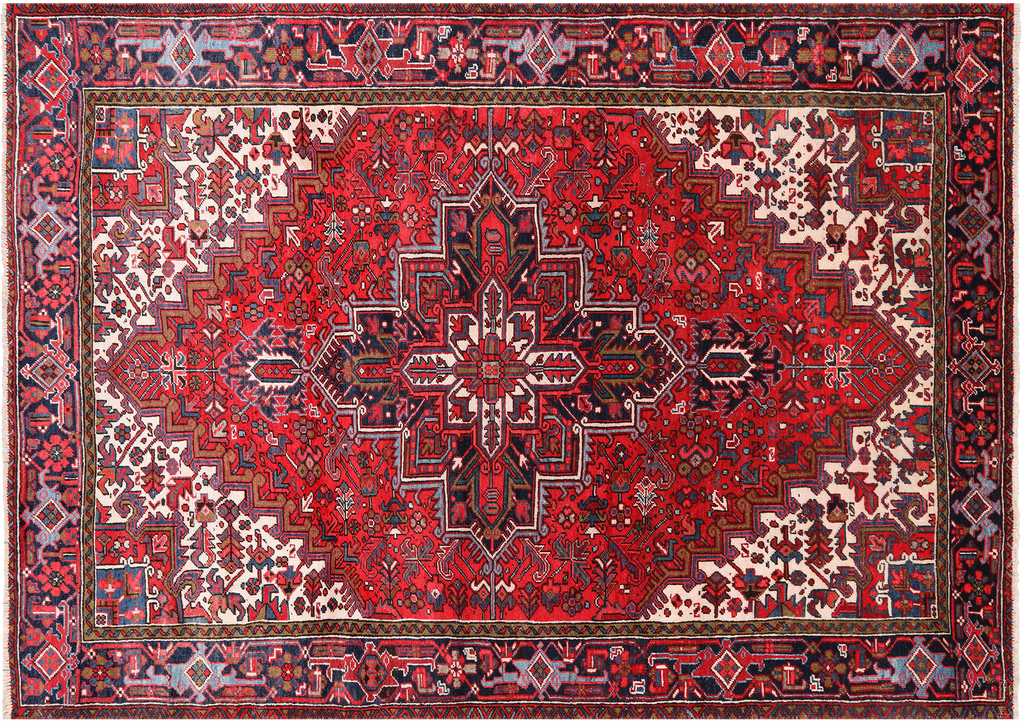 Red 7' 10" X 10' 10" Vintage Persian Heriz Serapi Handmade Wool Rug - Q25081