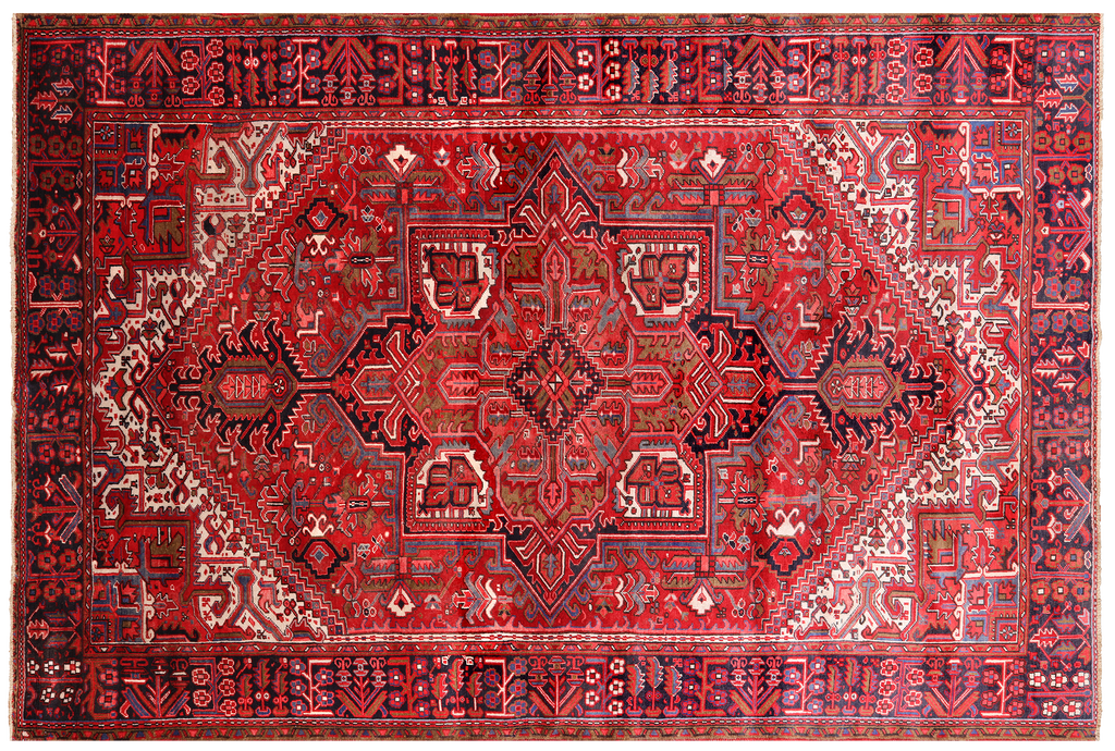Red 7' 9" X 11' 2" Vintage Persian Heriz Serapi Hand-Knotted Wool Rug - Q25083