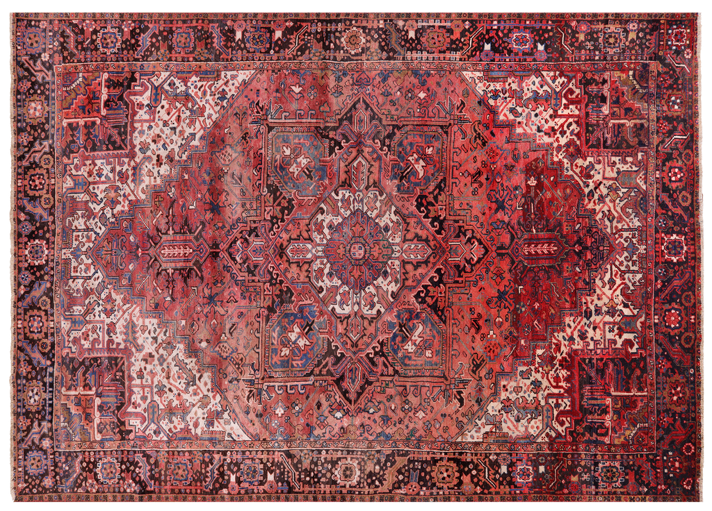 Rust 9' 0" X 11' 10" Vintage Persian Heriz Serapi Hand Knotted Wool Rug - Q25086