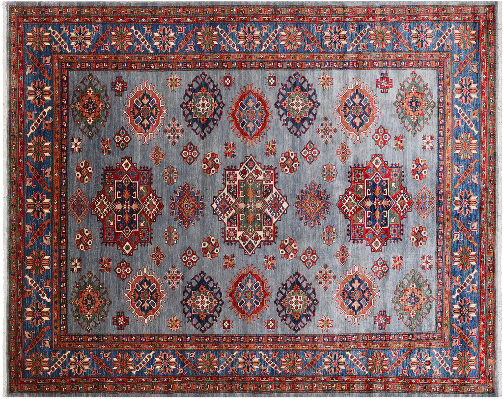 Blue 7' 11" X 10' 3" Super Kazak Hand-Knotted Wool Rug - Q25087