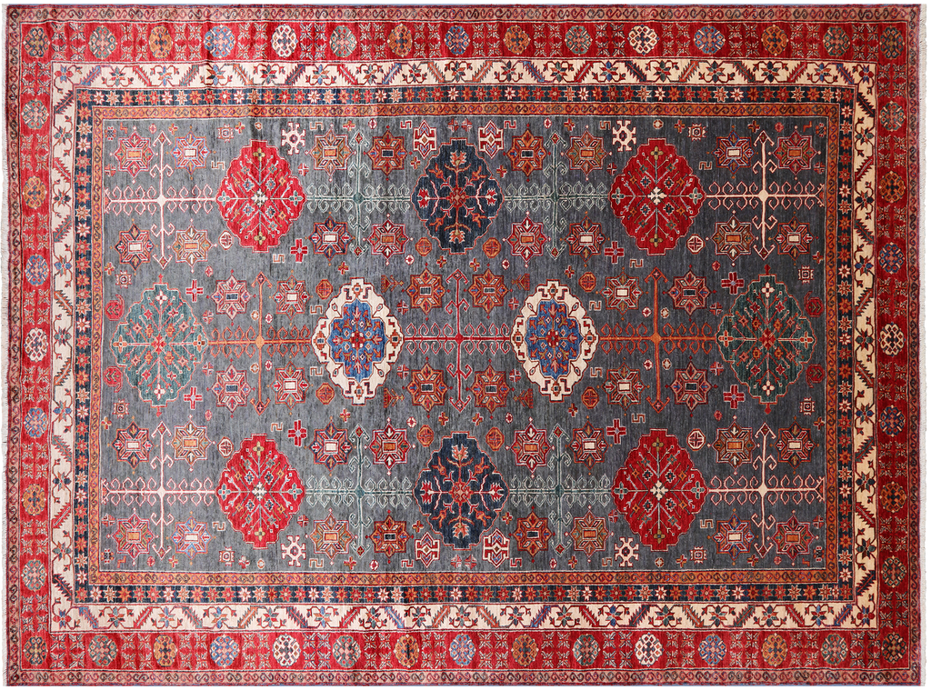 Grey 9' 0" X 12' 5" Super Kazak Handmade Wool Rug - Q25089