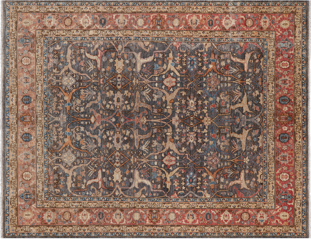 Grey 7' 9" X 10' 3" Persian Antique Finish Zero Pile Handmade Wool Rug - Q25090