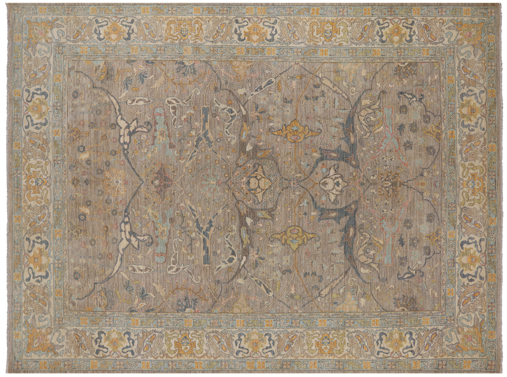 Grey 8' 10" X 11' 9" Persian Antique Finish Zero Pile Hand-Knotted Wool Rug - Q25091