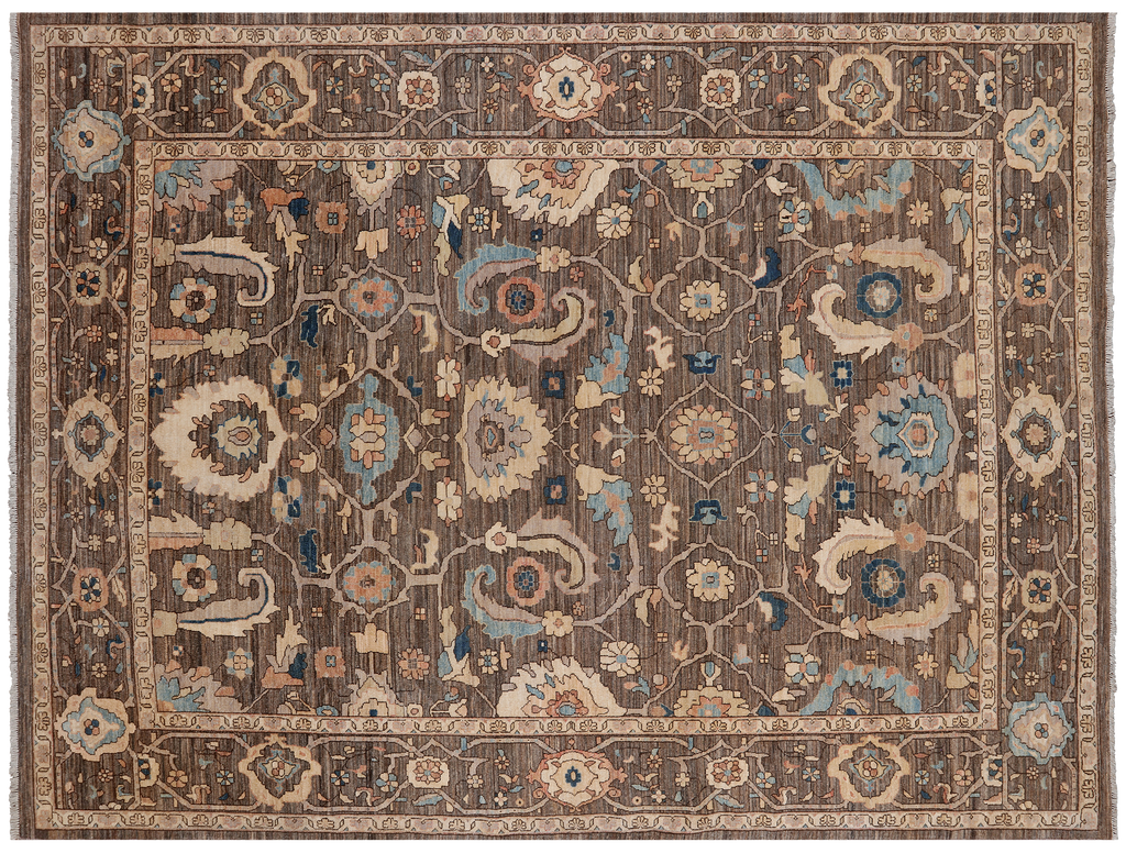 Brown 8' 11" X 11' 8" Persian Antique Finish Zero Pile Handmade Wool Rug - Q25092