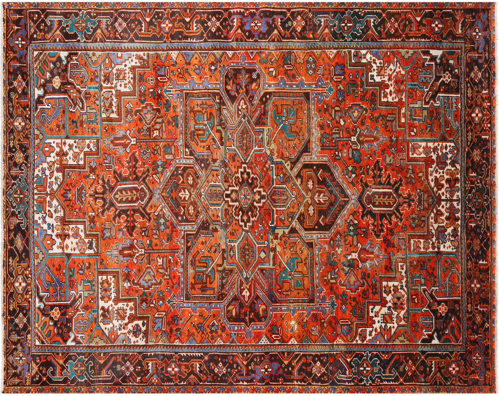 Orange 9' 6" X 12' 1" Vintage Persian Heriz Serapi Handmade Wool Rug - Q25093