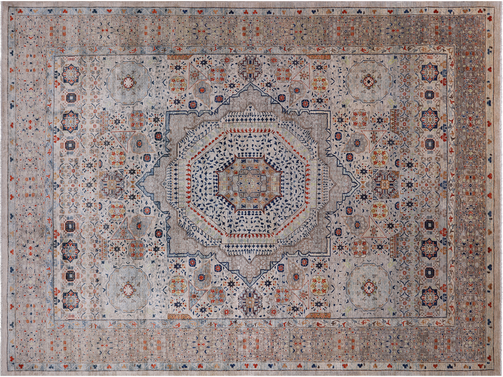 Grey 9' 11" X 13' 9" Mamluk Hand Knotted Wool Rug - Q25096
