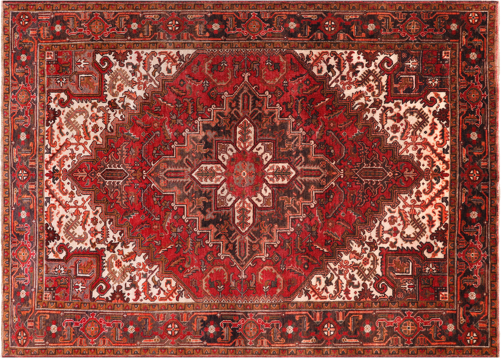 Rust 6' 5" X 9' 2" Vintage Persian Heriz Serapi Handmade Wool Rug - Q25097