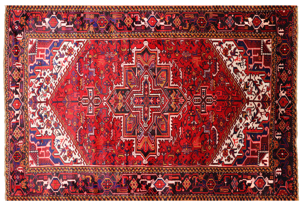 Red 6' 7" X 9' 7" Vintage Persian Heriz Serapi Handmade Wool Rug - Q25104
