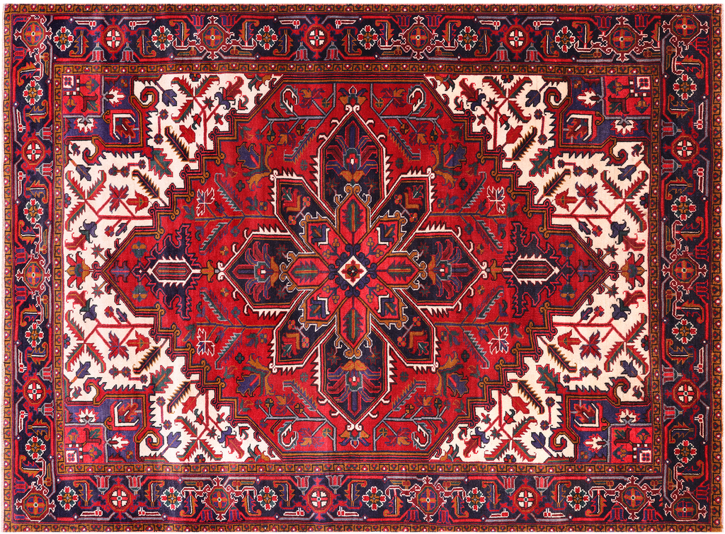Red 6' 7" X 9' 3" Vintage Persian Heriz Serapi Handmade Wool Rug - Q25105