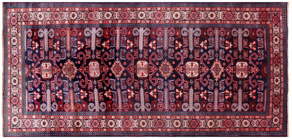 Navy Blue 4' 5" X 9' 2" Runner Vintage Persian Hand Knotted Wool Rug - Q25106