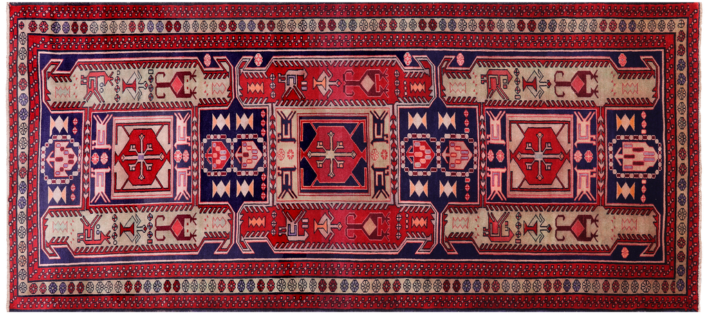 Navy Blue 4' 2" X 9' 2" Runner Vintage Persian Handmade Wool Rug - Q25107