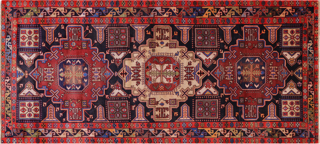 Black 4' 3" X 10' 1" Runner Vintage Persian Handmade Wool Rug - Q25109