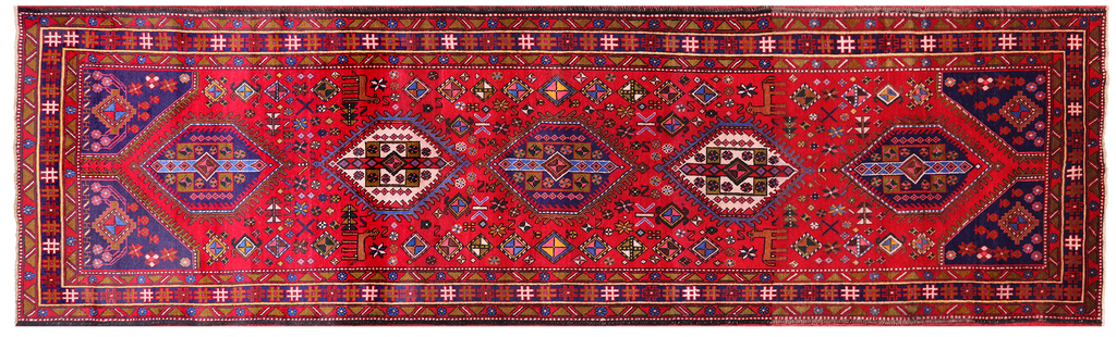Red 4' 4" X 14' 7" Runner Vintage Persian Handmade Wool Rug - Q25110