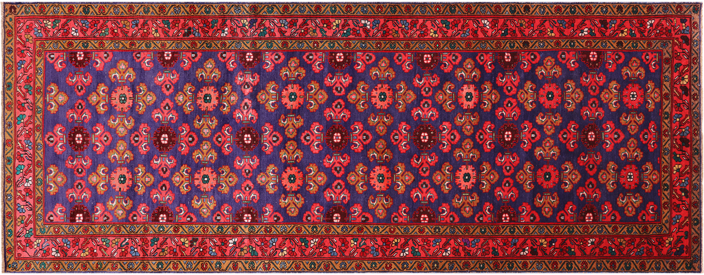 Blue 4' 2" X 11' 3" Runner Vintage Persian Hamadan Hand-Knotted Wool Rug - Q25111