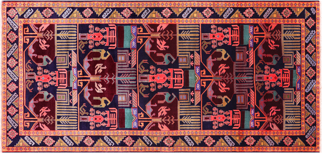 Navy Blue 4' 6" X 9' 7" Vintage Persian Tabriz Handmade Wool Rug - Q25115