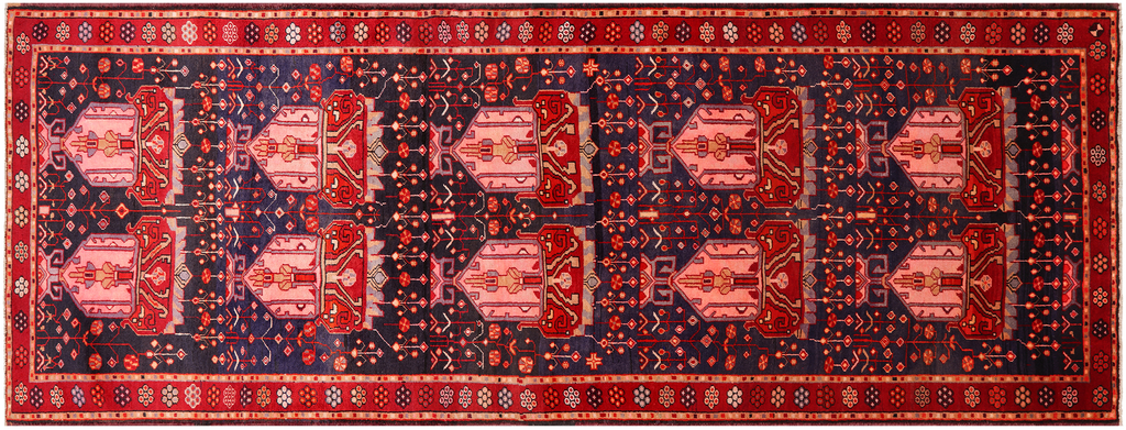 Navy Blue 4' 3" X 11' 5" Vintage Persian Hand-Knotted Wool Runner Rug - Q25116