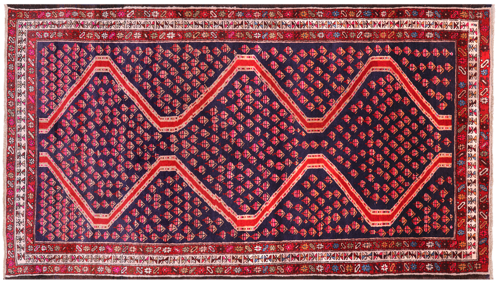 Navy Blue 4' 2" X 7' 8" Vintage Persian Hand Knotted Wool Rug - Q25119