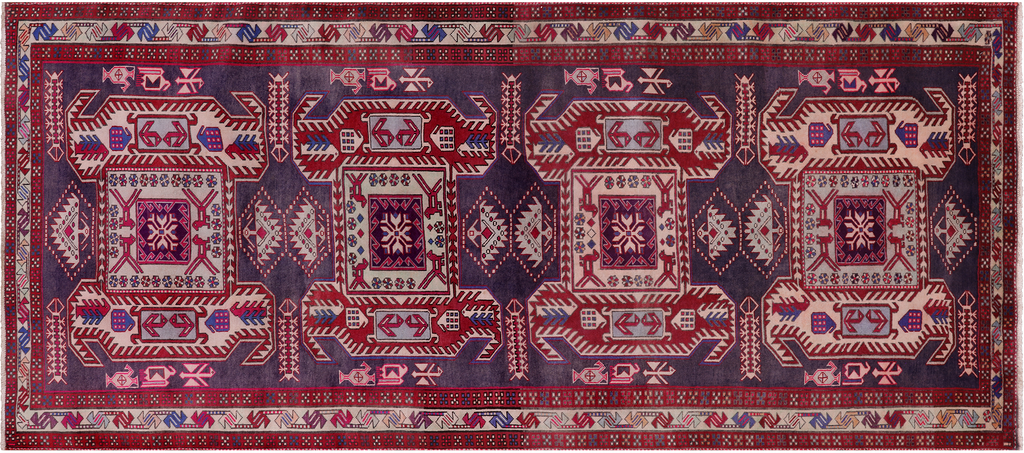 Grey 4' 2" X 9' 8" Runner Vintage Persian Hand-Knotted Wool Rug - Q25121