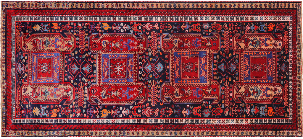 Navy Blue 4' 7" X 10' 5" Vintage Persian Handmade Wool Runner Rug - Q25122