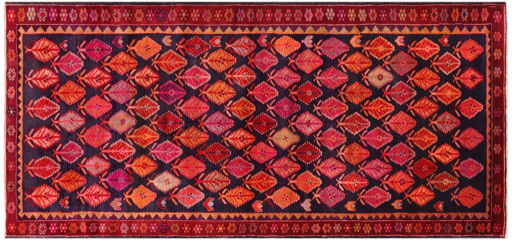 Navy Blue 4' 5" X 9' 2" Runner Vintage Persian Handmade Wool Rug - Q25124