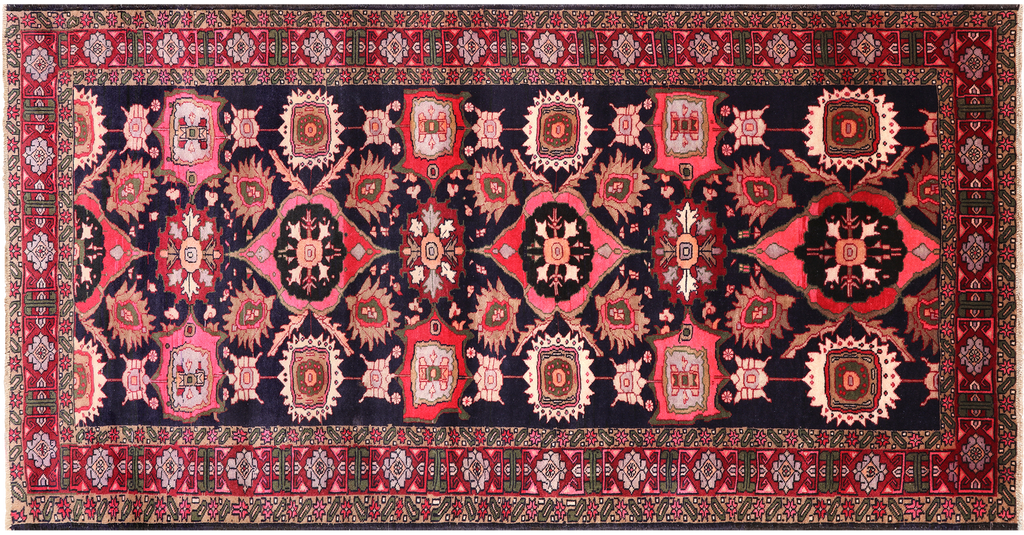 Navy Blue 4' 10" X 9' 4" Vintage Persian Handmade Wool Rug - Q25127