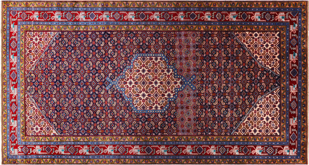 Navy Blue 4' 9" X 9' 3" Vintage Persian Handmade Wool Rug - Q25129