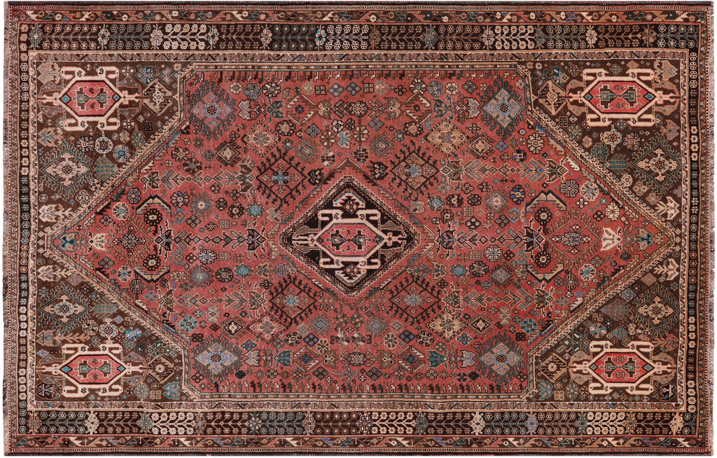 Rust 5' 0" X 7' 11" Vintage Persian Shiraz Handmade Wool On Wool Rug - Q25132