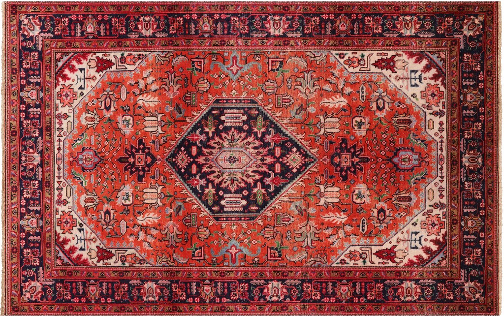 Rust 4' 11" X 7' 9" Vintage Persian Heriz Serapi Handmade Wool Rug - Q25133