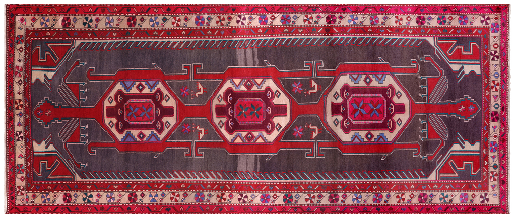 Grey 4' 4" X 10' 3" Runner Vintage Persian Hand-Knotted Wool Rug - Q25136