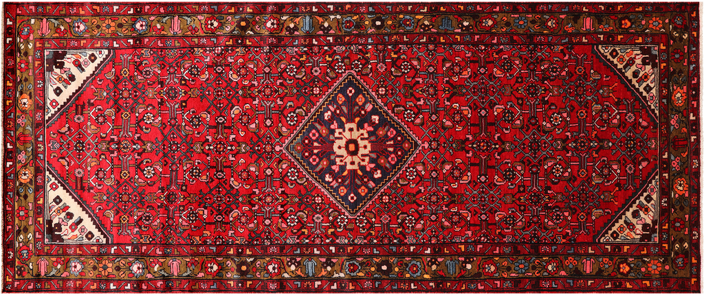 Red 4' 4" X 10' 10" Vintage Persian Hand-Knotted Wool Runner Rug - Q25137