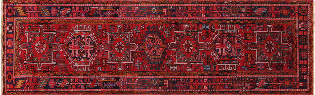 Red 3' 2" X 10' 4" Runner Vintage Persian Heriz Serapi Handmade Wool Rug - Q25146