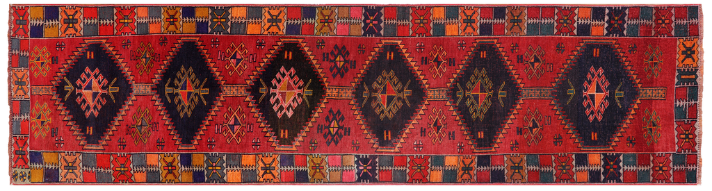 Red 3' 5" X 13' 6" Runner Vintage Persian Handmade Wool Rug - Q25149